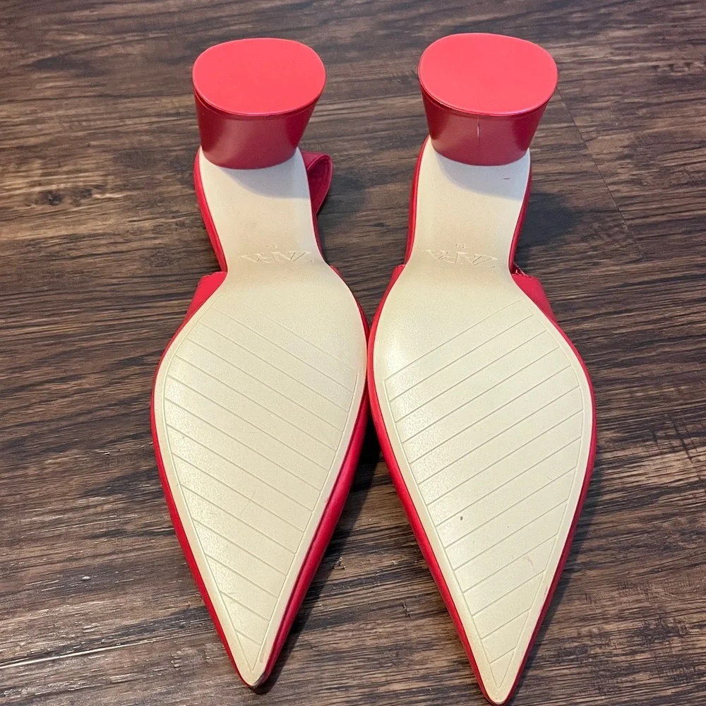 Zara Red Faux Patent Leather Slingback Pumps Heels Size US 8.5/EU 39 - Picture 8 of 8